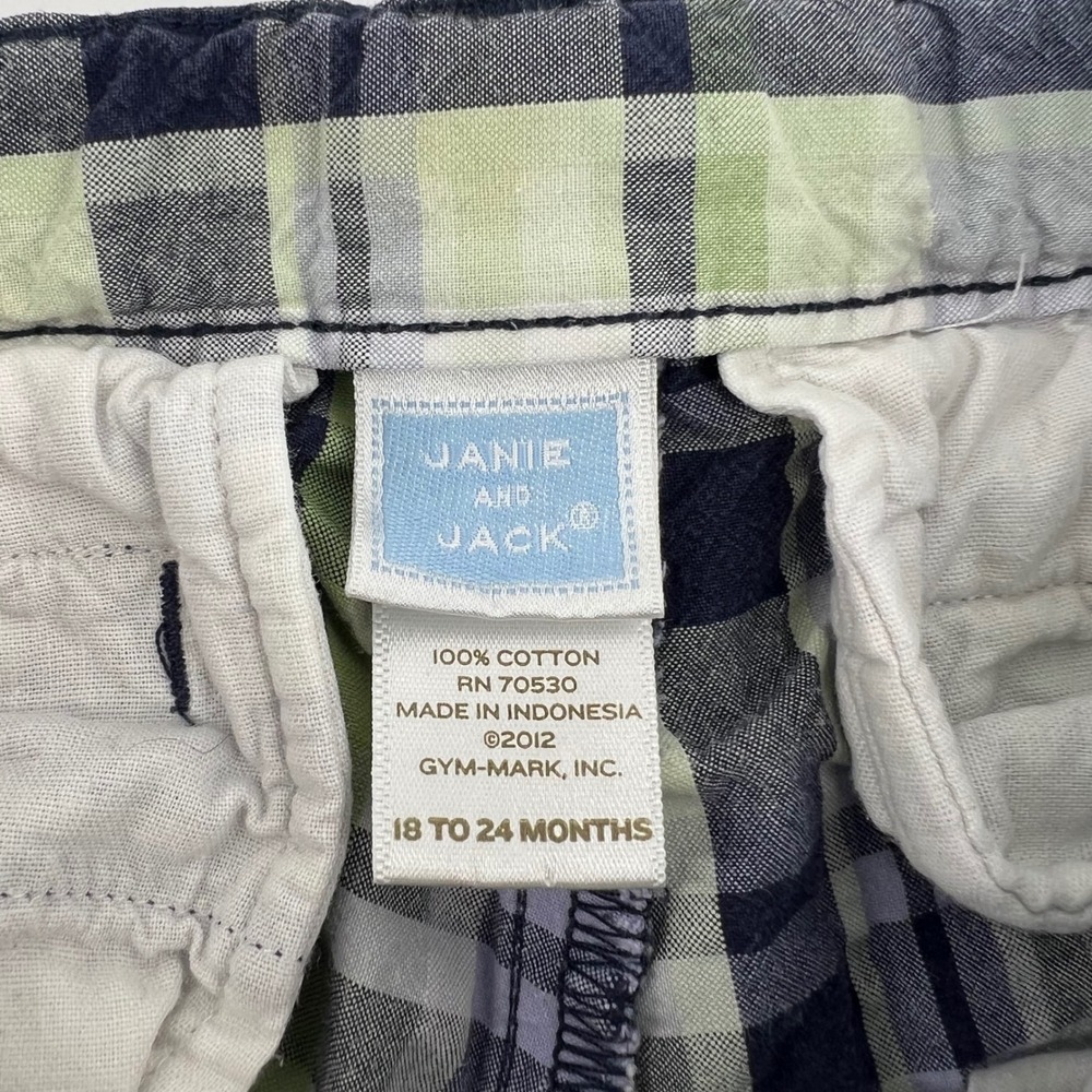 Janie and Jack Plaid Shorts Kids 18-24 Months Green Blue White Button Fly - Picture 4 of 7